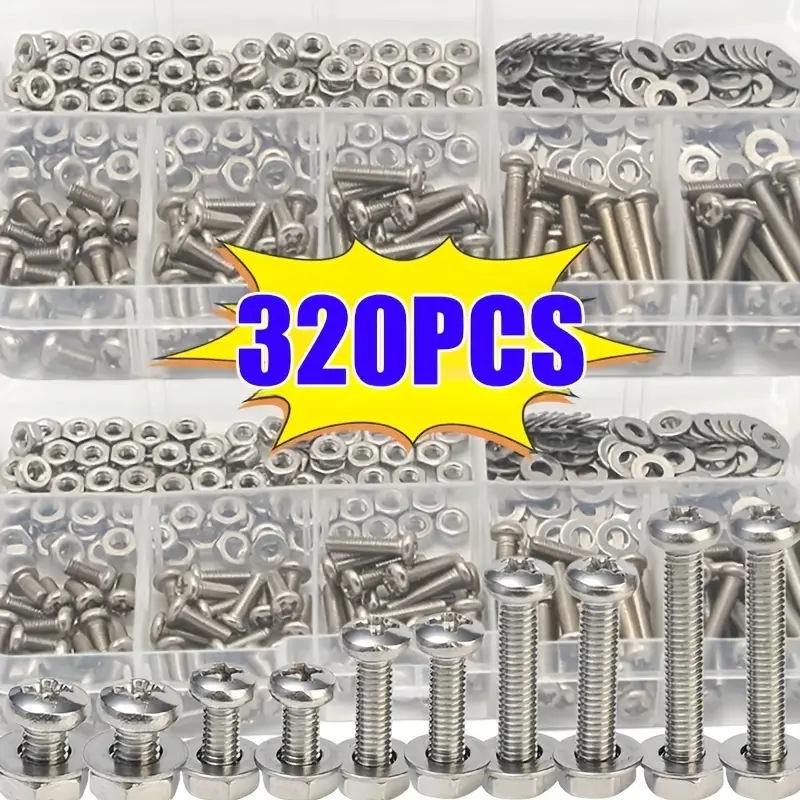 Furniture Hardware Kit - 320PCS Hex Nuts & Bolts Set